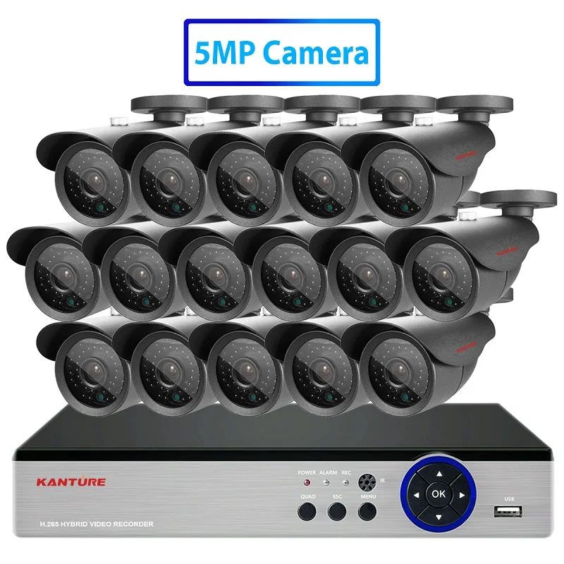 KANTURE h.265+ 16CH 5MP система видеонаблюдения HD 4MP DVR комплект супер 5MP SONY сенсор Открытый IP66 безопасности ночное видение видео камера системы - Цвет: 5MP AHD Camera Kit