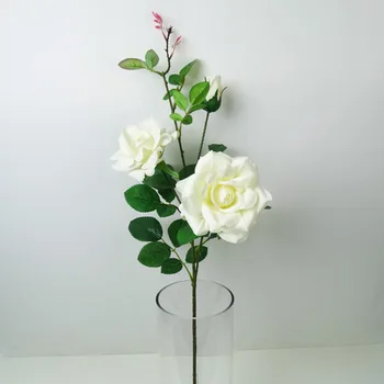 

In Horn Rose 2 Flower 1 Bud Top Grade Model Film Rose Plastic Handle Leaf Angle Rose Home Decoration