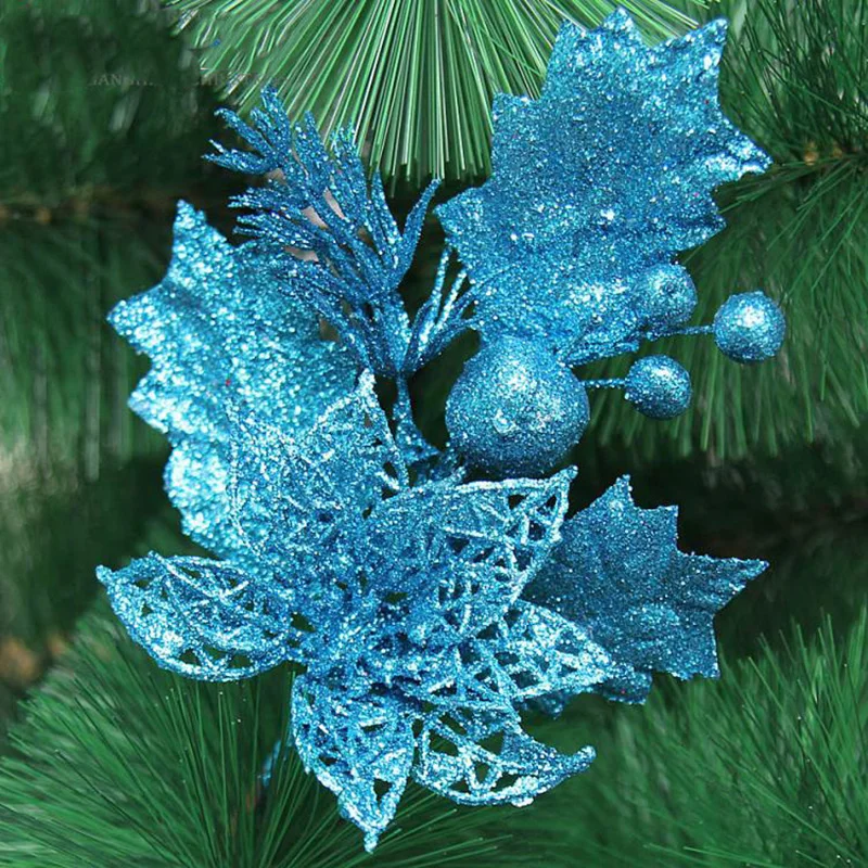 10 шт. полые вырезы искусственный цветок уха блеск Poinsettia украшения дома фестивали Рождественская елка украшения вечерние принадлежности