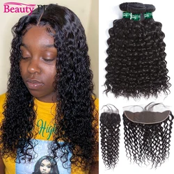 Water Wave Hair Bundles with Closure Remy Brazilian Human Hair 3 4 Bundles Extensions & 4x4 Closure 13x4 Transparent Lace Front