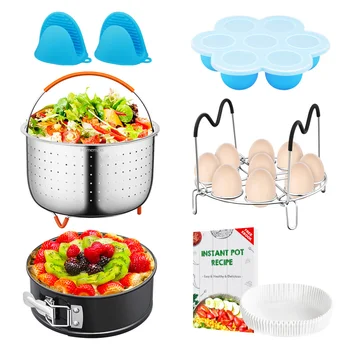 

HOMEMAXS 6PCS Cooking Accessories Set with Steamer Basket, Springform Pan, Egg Steamer Rack, Silicone Egg Bites Mold with Lid, S