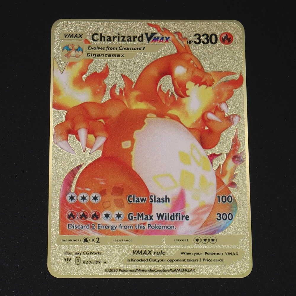 Pokemon Iron Shiny Cards English Charizard Mewtwo Pikachu Metal Cards Vmax Metal Gold Pack Game Collection Cards Gift Kids