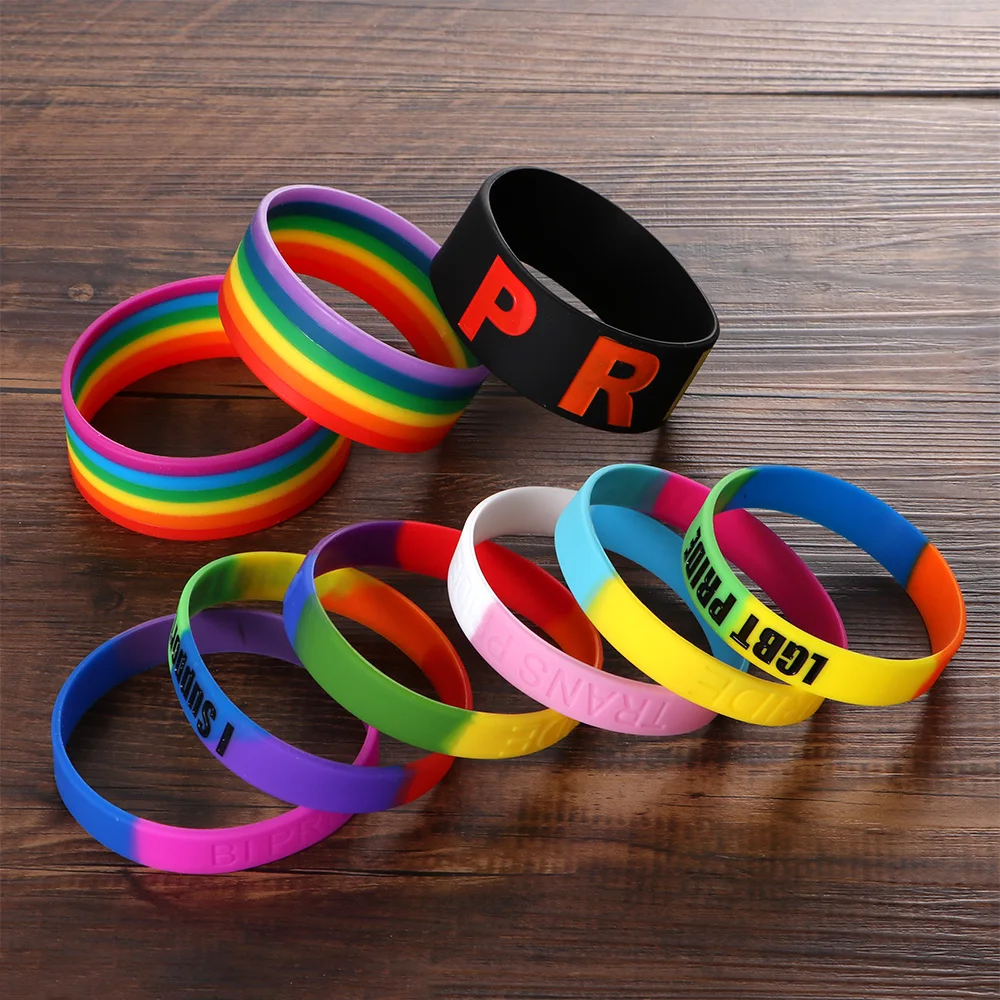 

1PC Gay Rainbow Silicone Bracelets & Bangles Pride Letter Handmade Jewelry For Gay Lesbian Fashion Strectable LGBT Bracelet
