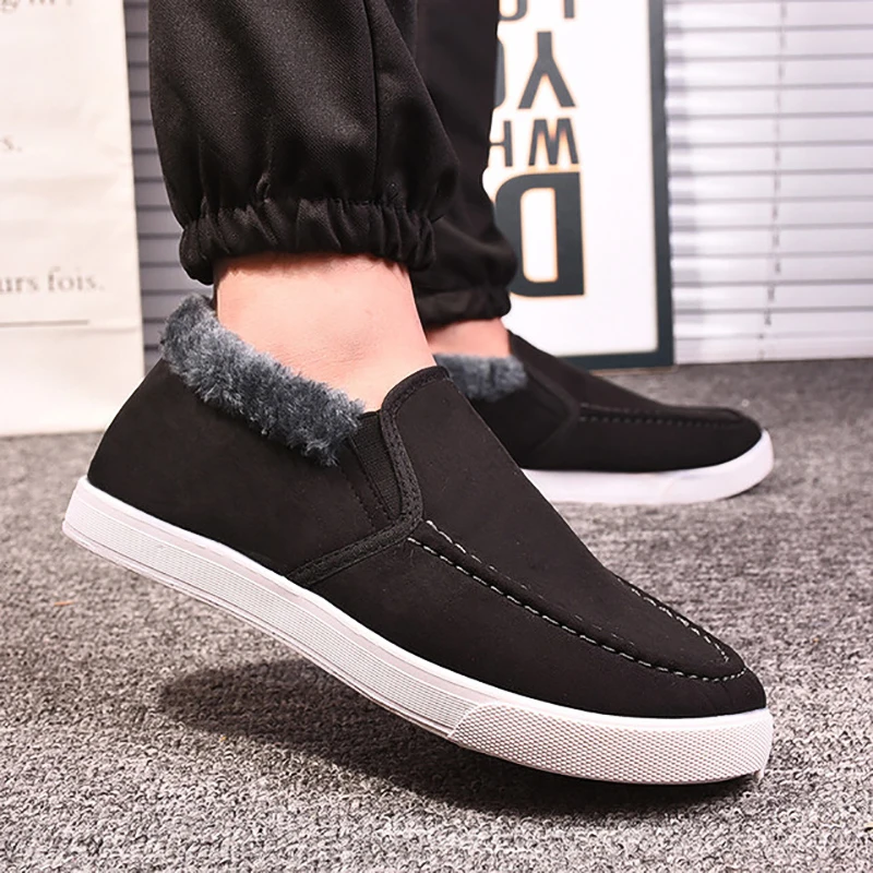 

2019 Winter Shoes Men Plus Velvet Warm Short Ankle Boots Plush Man's Low-top Snow Shoes Plush Footwear Slip On Men's Sneakers