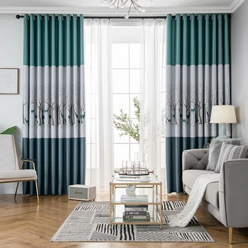 

High Shading Blackout Curtains for Living Room Modern Polyester Fabric Tree Printed Insulation Bedroom Window Panels Kitchen
