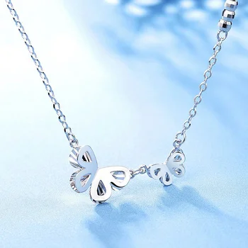 

Elegant Platinum White Real Solid Gold Butterfly Set Chain Pendant Necklace for Women Lady Girlfriend Fine Fancy Office Jewelry