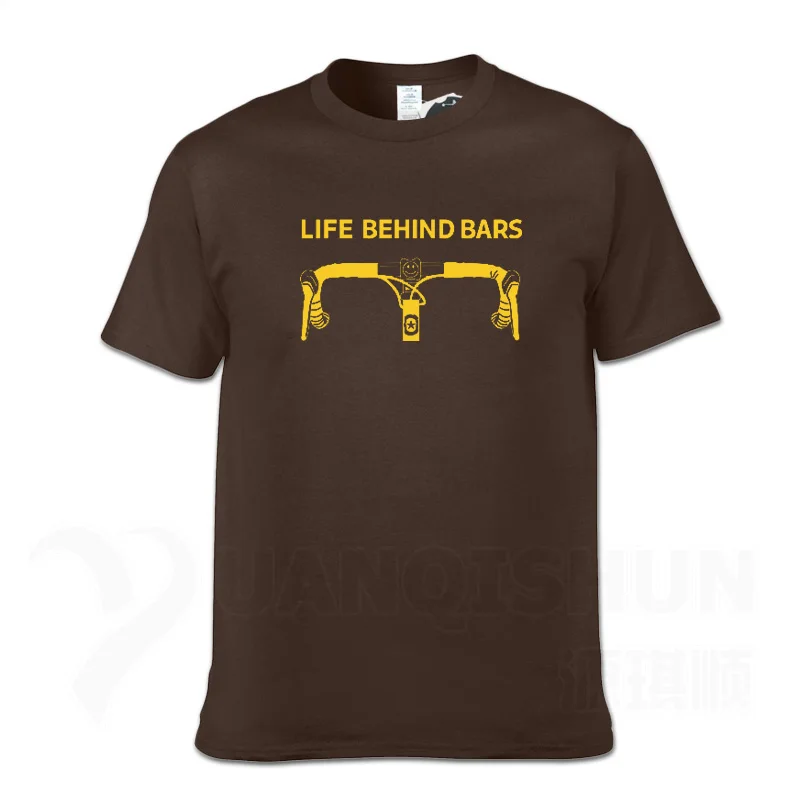 Забавная футболка с надписью «Life Behind Bars» для велосипеда, триатлона, велоспорта, горного велосипеда, 16 цветов, хлопковые модные дизайнерские мужские футболки - Цвет: Chocolate  2
