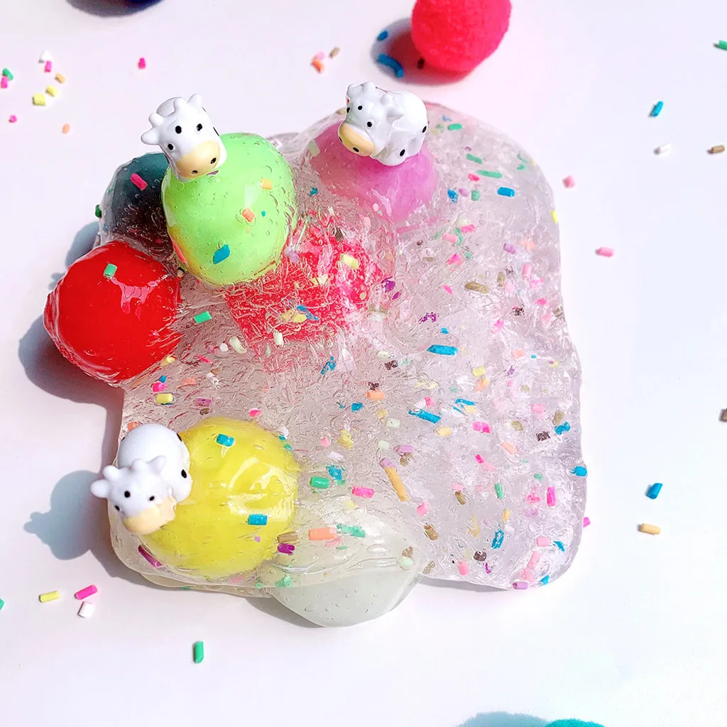 Beautiful Clear Bubblegum Dairy Cow Slime Relief Children Kid Funny Toys Gift Fluffy Slime Crystal Dough #B