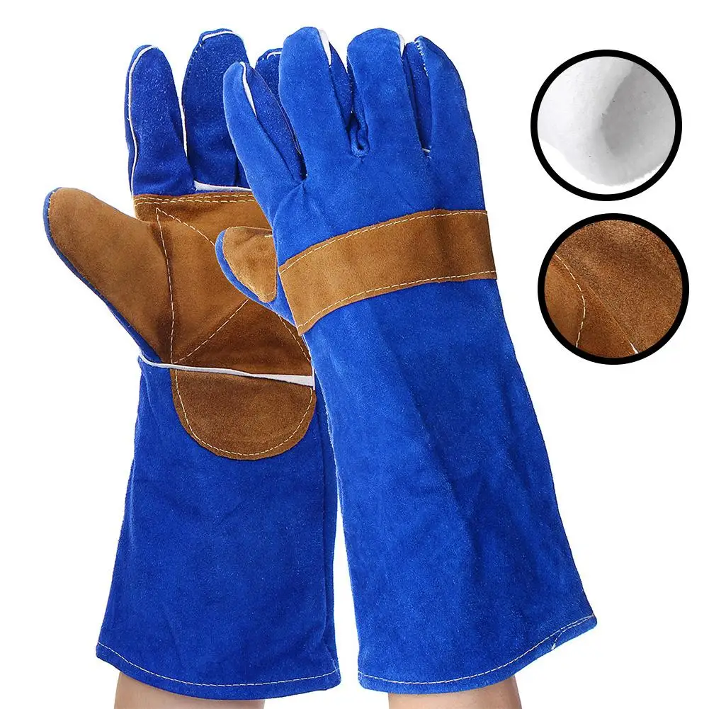 1 Pair Heavy Duty Faux Leather Thicken Heat Resistant Welding Gloves Gauntlets