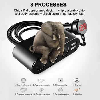 

3 Slot Socket Adapter Plug Dual USB Port 5V 3.1A Fast Car Charger 12V-24V Universal With Data Display for Phone