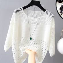 Hollow Out Summer New Women Sweaters Bat Sleeve Loose Pullover Women Tops Thin Knitting Female t shirt Large Size