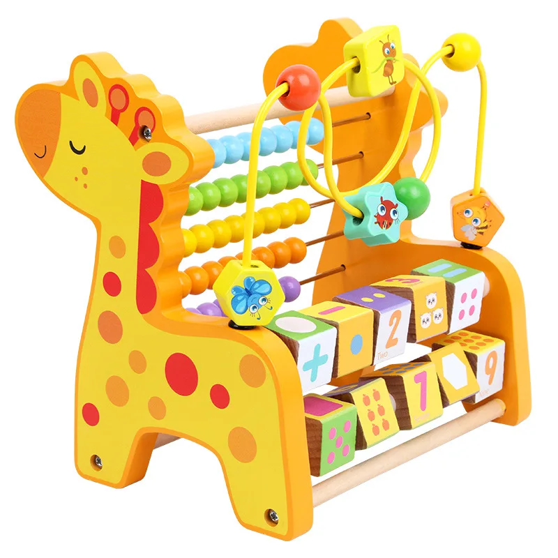 

Children Multi-functional ENLIGHTEN Calculation Wooden Toy Early Education Turning Plate Bead-stringing Toy Educational Rack Non