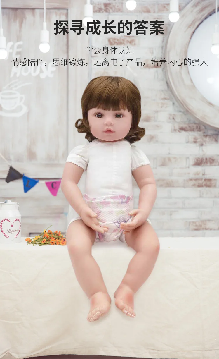 18 дюймов 48 см полная силиконовая кукла реборн девочка Bebe вьющиеся волосы ребенок реалистичный живой Menino Рождественский подарок игрушка для ванной детей