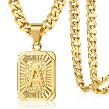 

Initial letter Pendant a b c Charm Gold Necklace for Women Men Cuban Link Chain Dropshipping