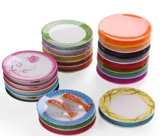 Japan Food Sushi Melamine Dish Rotary Sushi Plate Round Colorful Conveyor Belt Serving Plates