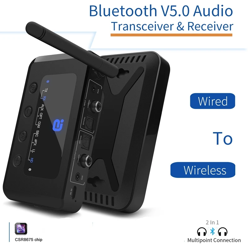 ABKT-MR265 Bluetooth 5,0 HD аудио передатчик приемник 2-в-1 двойной режим для ТВ/колонки/PC оптический коаксиальный AptX LL/HD
