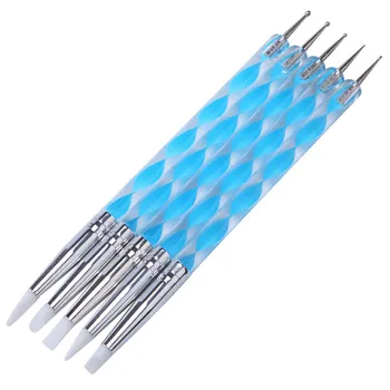 

5pcs/set Dual End Nail Art Silicone Sculpture Carving Emboss Modeling Builder Rhinetstone Beads Dotting Picking Pen Brush