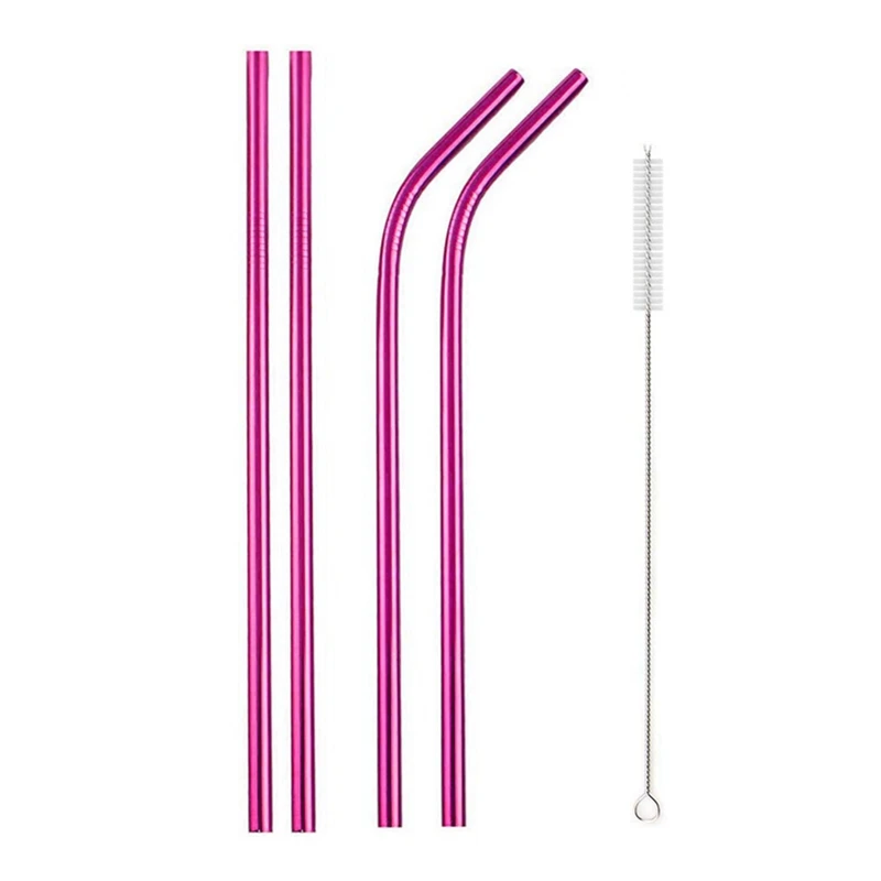 Vibrant Reusable Stainless Steel Straws with Cleaning Brush - Eco-Friendly Drinkware Set