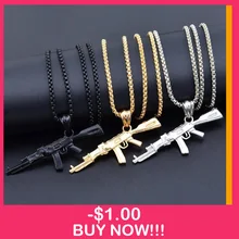 Novedad contador Strike AK47 dije para collar de arma Vintage oro gótico UZI-rifle-forma collar hombres joyería Collares regalo(China)