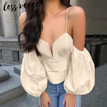 Lessverge Off shoulder sexy v neck blouse shirt Women lantern sleeve red casual blouse top Backless elegant boho female chemise Blouses Lessverge Off shoulder sexy v neck blouse shirt Women lantern sleeve red casual blouse top Backless elegant boho female chemise Blouses
