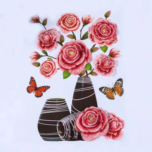 3D simulation rose flower sticker stereo simulation vase wall sticker home background decoration waterproof self-adhesive Army Green