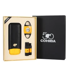 COHIBA из 3х предметов: сигарный набор прикуривателя резак сигары чехол для путешествий 3 фонарь с питанием от прикуривателя с металла по сниженным ценам! Puro резак карман Humiodor