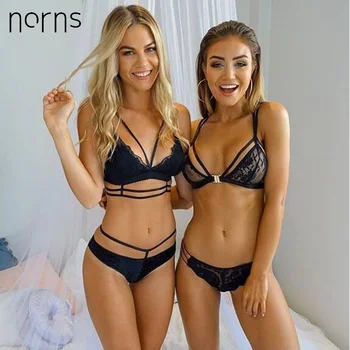 

Norns Lingerie Feminina Bra Sexy Women Floral Deep V-Neck Lace Lingerie Bikini Wireless Summer Swimsuit Black