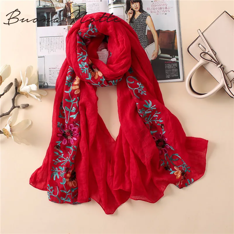 

Plain Embroidered Floral Viscose Scarf Shawl From Indian Bandana Print Cotton Scarves and Wraps Foulards Sjaal Muslim Hijab
