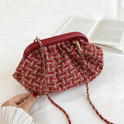 Шерстяная облачная женская сумка-мессенджер осень Новая модная сумочка модная сумка на плечо с цепочкой женская сумка-клатч - Цвет: Красный