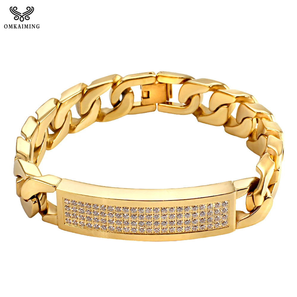 

Width13mm Men's Bracelet Golden Stainless Steel Curb Cuban link Chain Bracelets Bnagle women Jewelry Accesories Wholesale Gifts