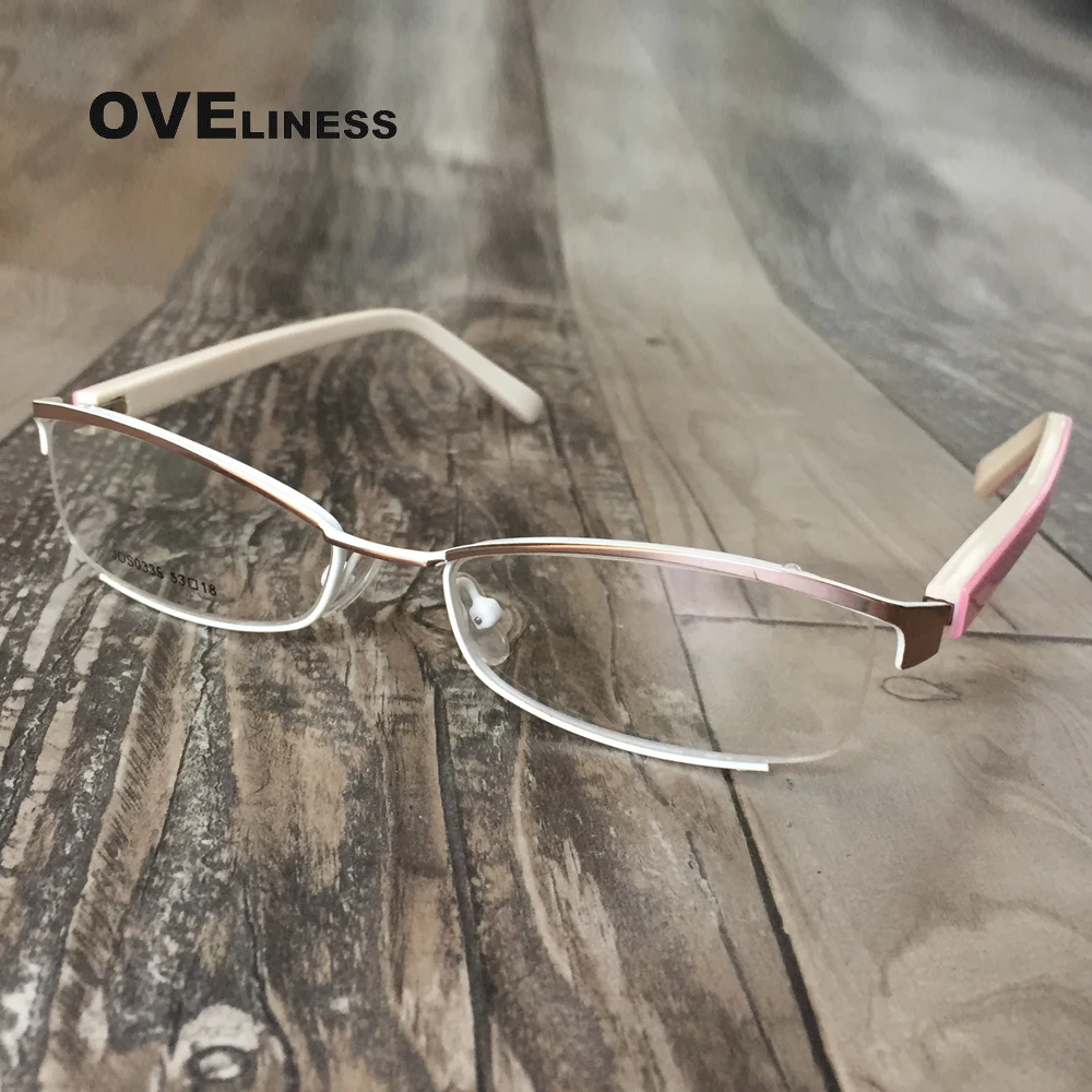 woman glasses optical frames Metal eyewear frame transparent pink white spectacles half rim computer | Аксессуары для одежды