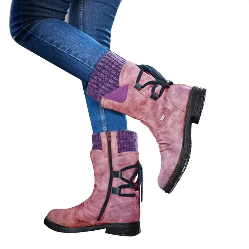 Г.,, новая осенне-зимняя обувь женские ботинки на плоской подошве модные вязаные женские ботинки в стиле пэчворк женские короткие ботинки - Цвет: purple