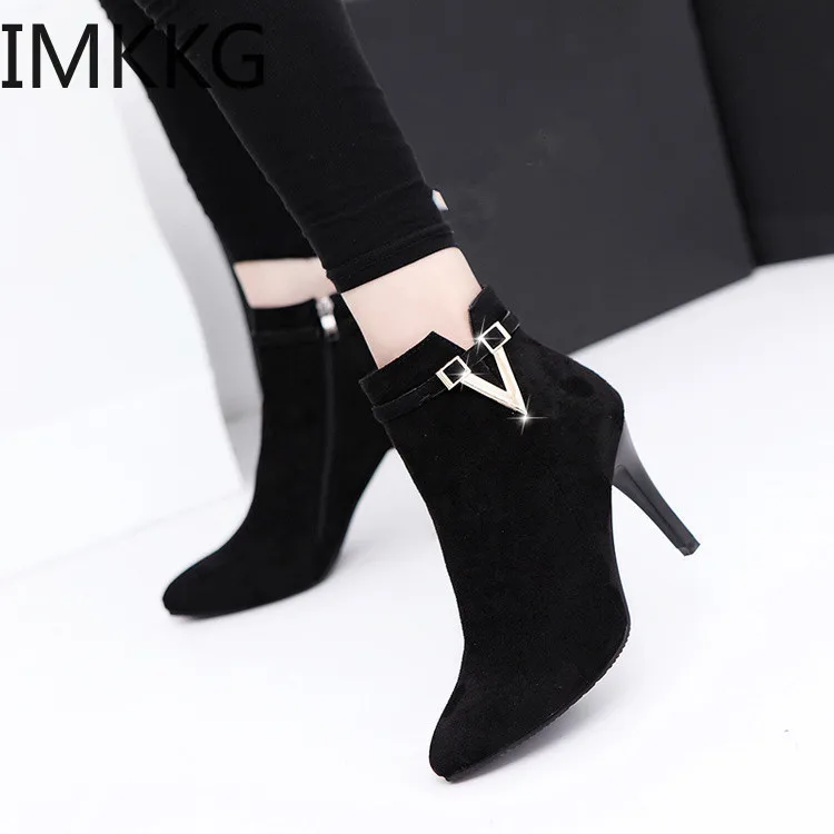 Botas mujer invierno/2019 г. Осенние женские пикантные ботильоны на шпильке с острым носком