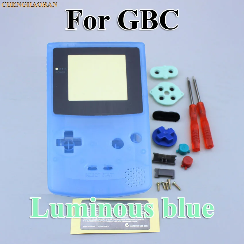 

ChengHaoRan 1set Luminous BLue Full Housing Shell case cover for GBC Gameboy Color with Conductive Rubber Screwdrivers