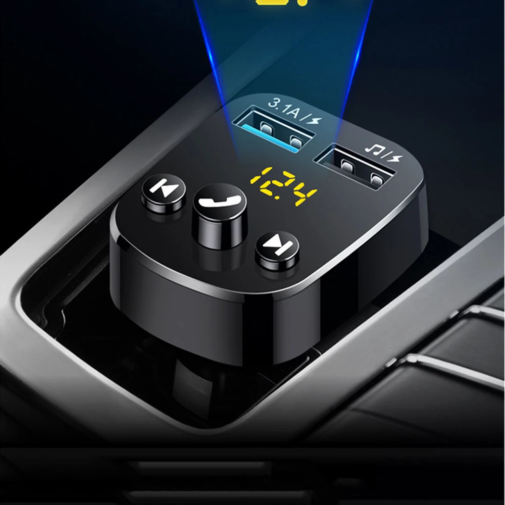 Fm-передатчик Bluetooth 5,0 Автомобильный MP3-плеер адаптер батарея напряжение снижение шума TF карта hands-free Dual USB зарядное устройство
