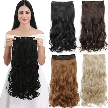 

Xinran 5Clips in Hair Extension Synthetic Natural Wave Hair Piece For Women 22" Long Wavy Clips in Hair Extensions For Girl