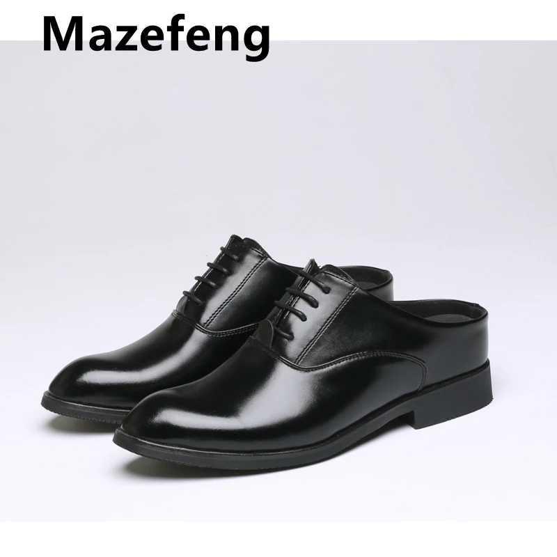 Mazefeng модная мужская летняя обувь, шлепанцы Для мужчин с открытыми пальцами тапочки Повседневное; тапочки без пятки; однотонные уличные кожаные шлепанцы круглый носок