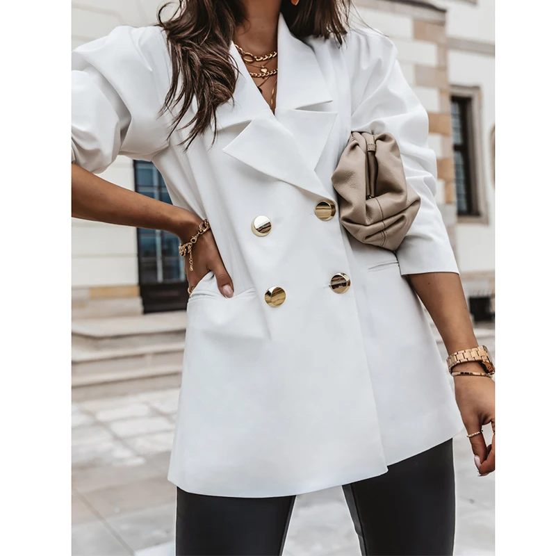 Autumn Elegant Double Breasted Office Blazer Formal Suit Coat For Women Lady Leisure Jacket 2020 Winter OL Blazers Fit Outwear