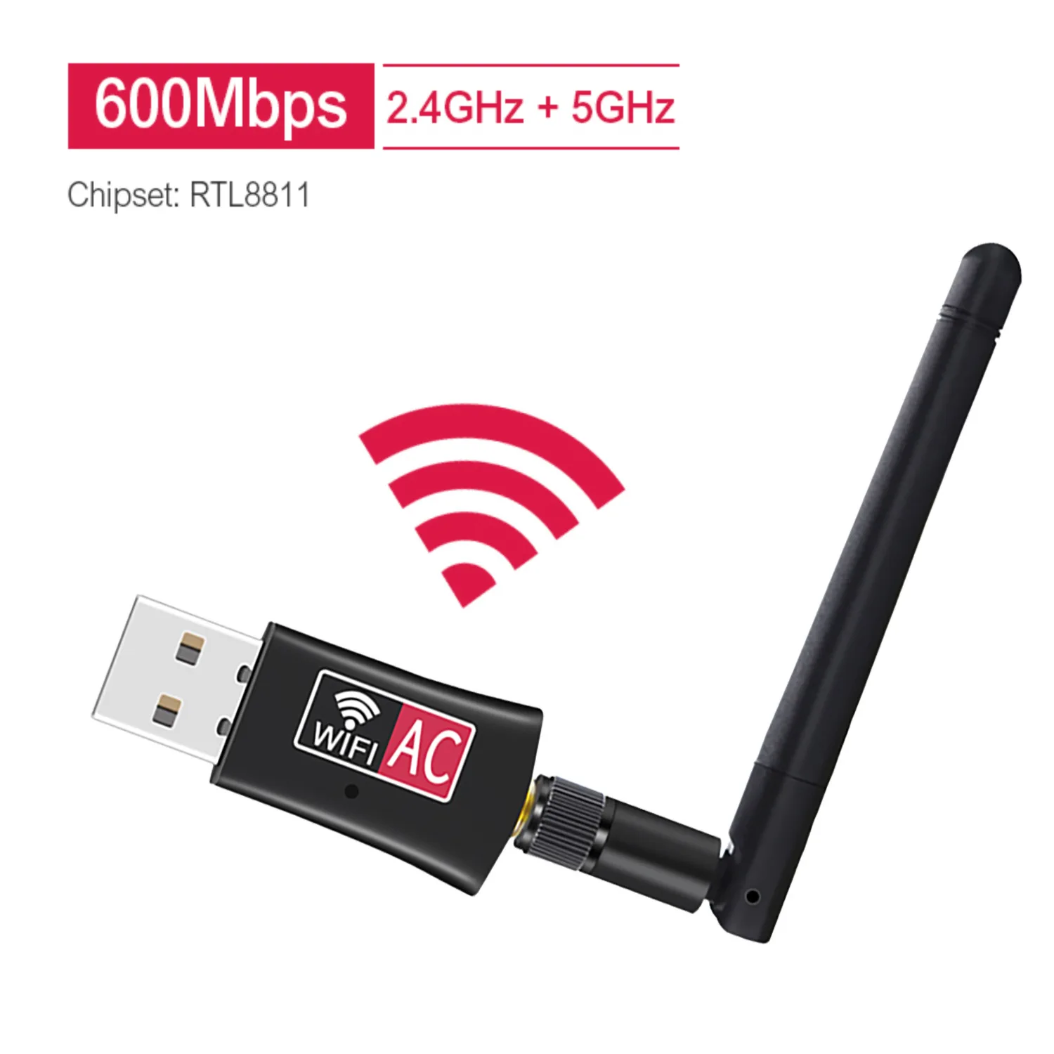 

600mbps Usb Wireless Wifi Adapter 2.4ghz 5ghz Wifi With Antenna Dual Band Pc Mini Computer Network Card Receiver 802.11b/n/g/ac