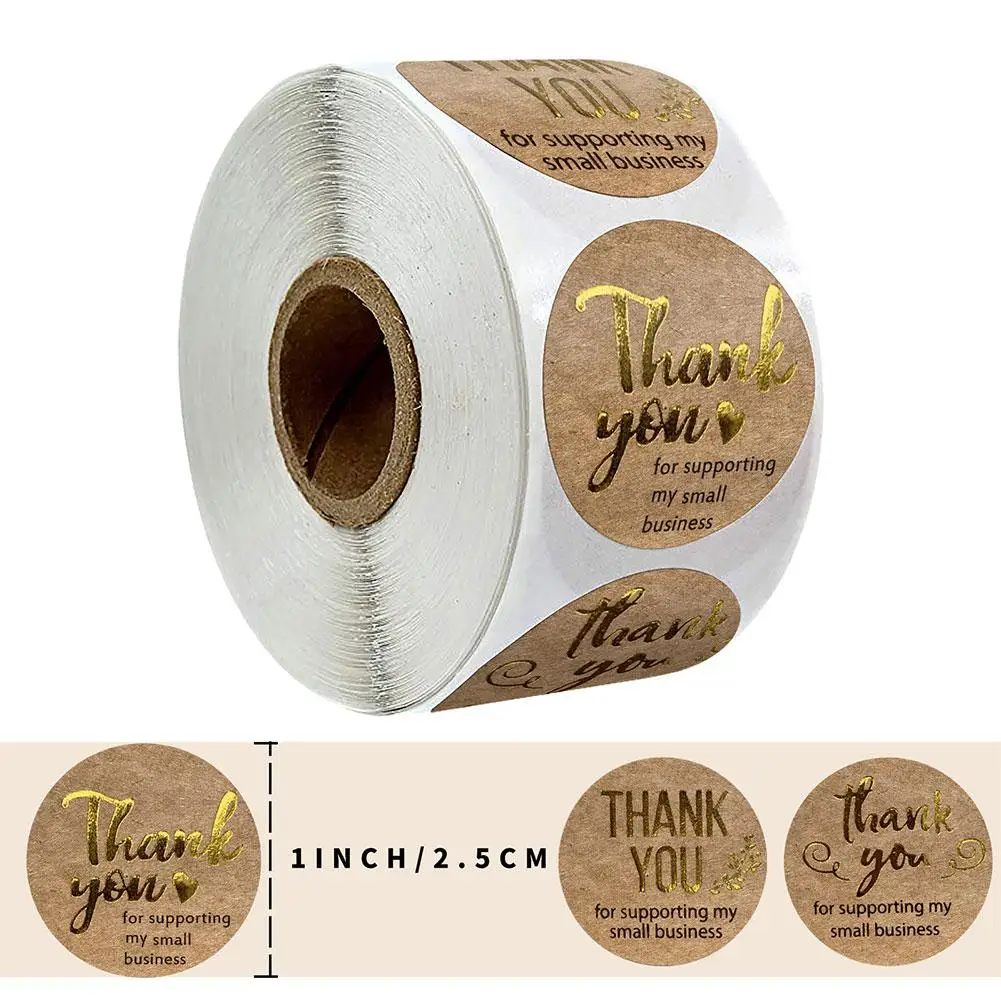 1 Roll of 500 Labels Round Thank You Craft Packaging Seals Kraft Sealing Sticker