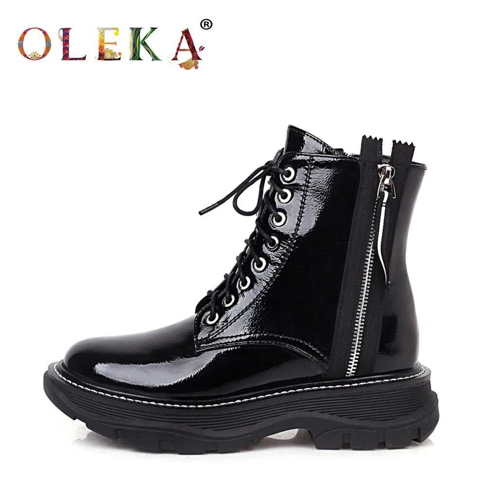 

OLEKA Mid-calf Winter Boots For Women Platform Riband Round Toe Winter Boots Women Punk Style Western New AS264