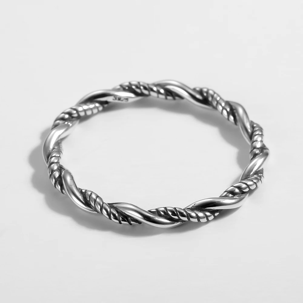 925 Sterling Silver Oxidized Rings Double Twisted Rope Ring Fine Jewelry Gift for Women Fashion Personality Rings