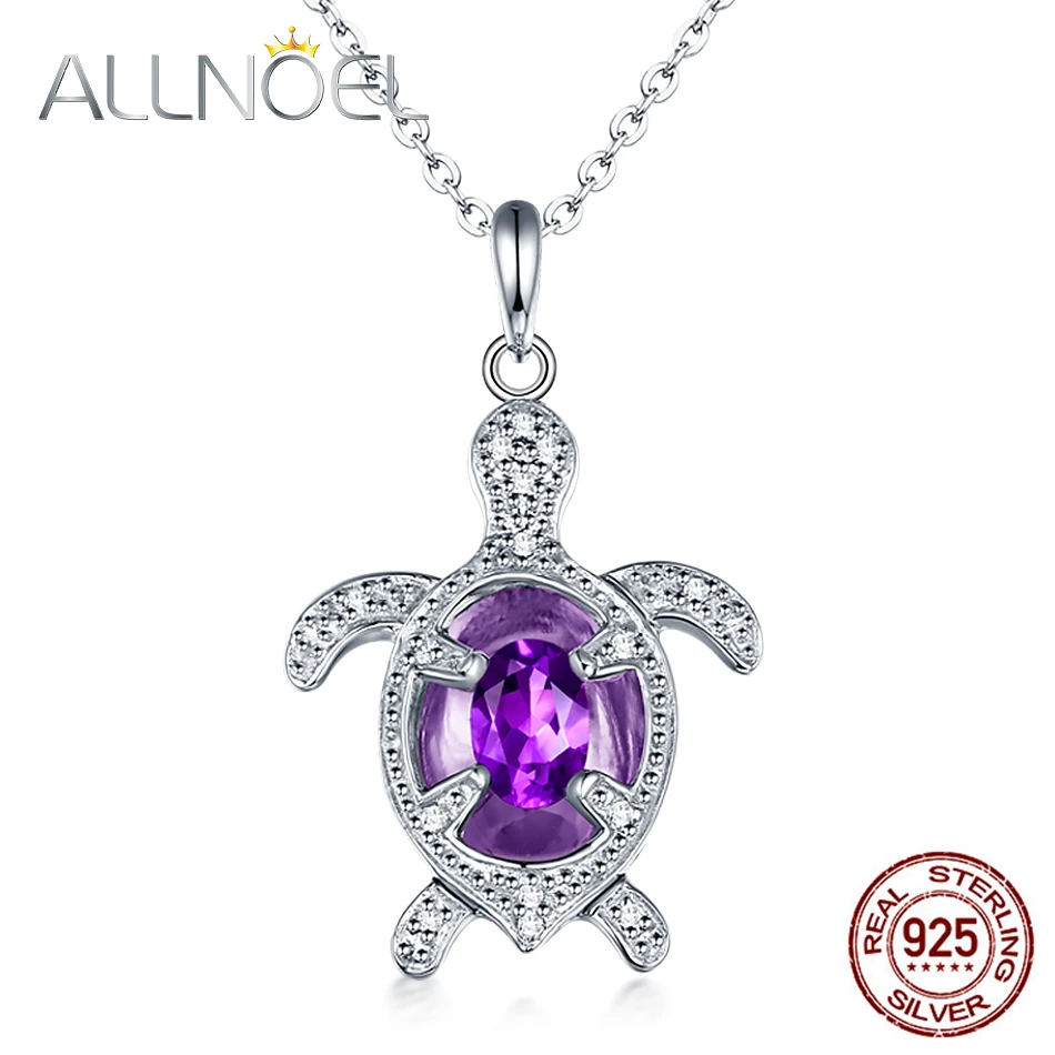 

ALLNOEL 925 Sterling Silver Necklace For Women 100% Natural Amethyst Gem Diamond Necklace Engagement Wedding Fine Jewelry New