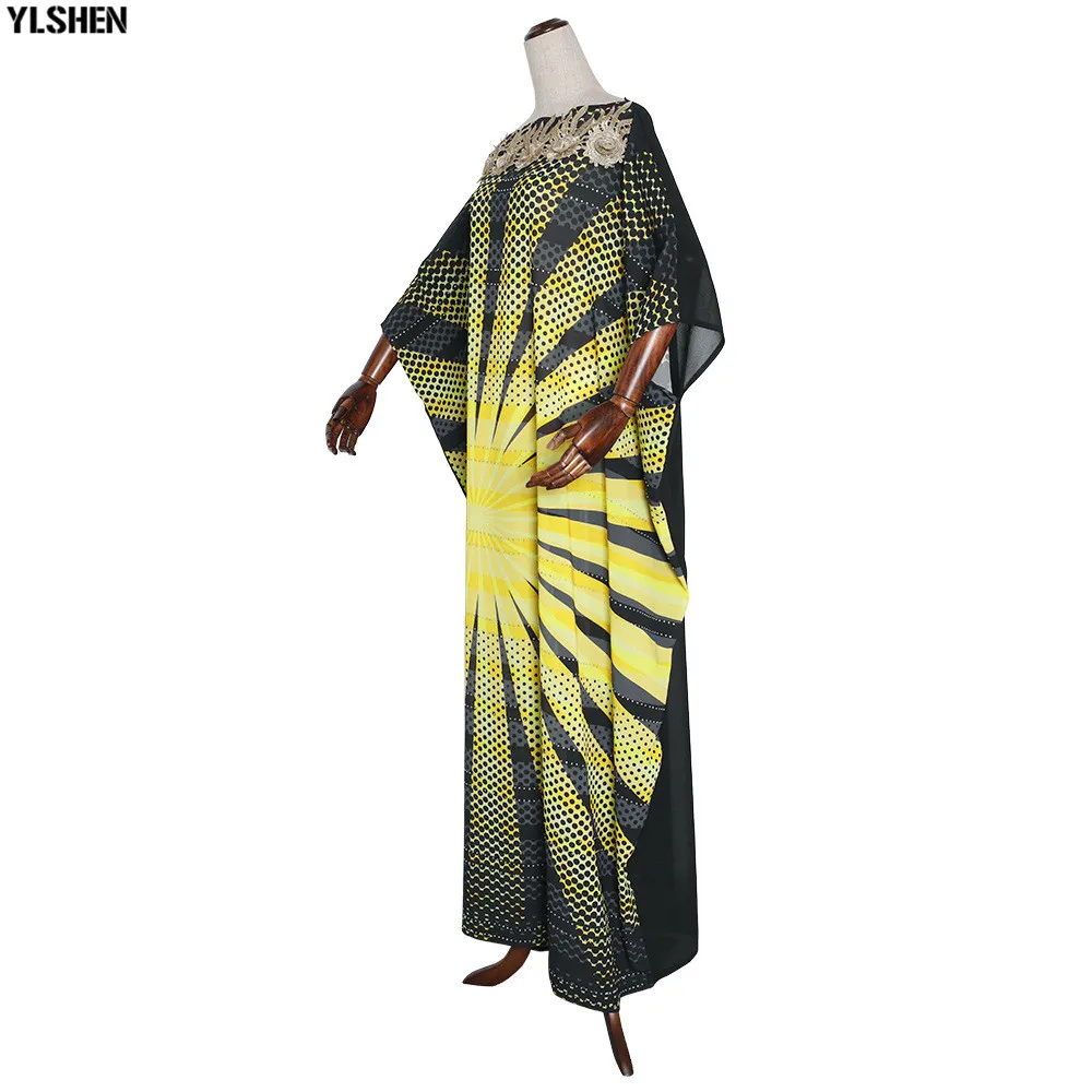 Long Muslim Dress African Dresses for Women Dashiki Stripe Print African Clothes Fashion Diamond Appliques Abaya Africa Clothing 05