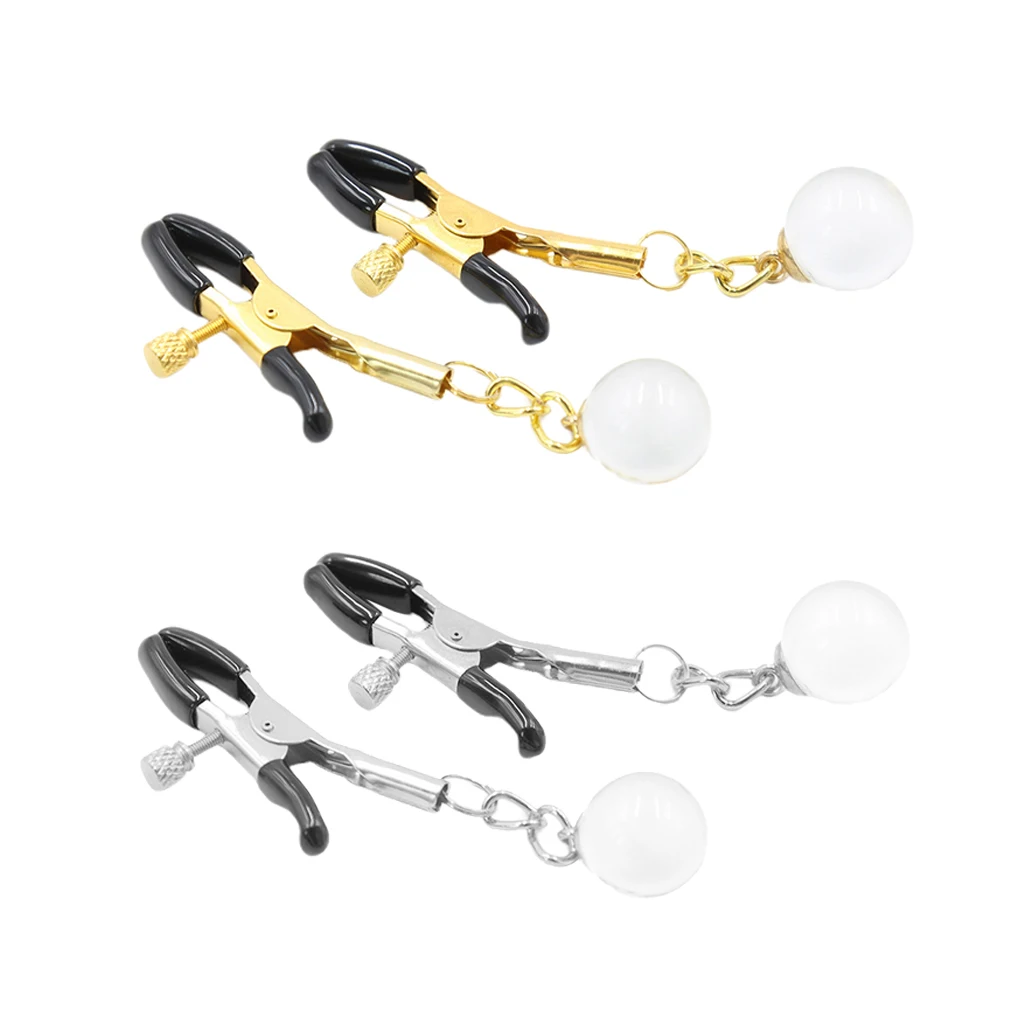 

2Pieces Adjustable Nipple Clamps With Glass Ball Pendant Couple Toys Rubber Tips Clasp Hook Without Pinch Your Breasts