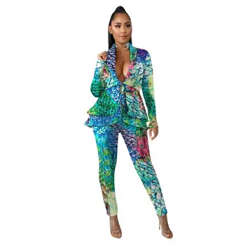 

Leopard Print Sexy 2 Piece Sets Sexy Club Womens Outfits Ruffles Long Blazer And Pencil Pants Plus Size Winter Set