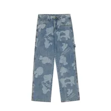 Pantalones vaqueros holgados para hombres y mujeres, Jeans Retro lavados, estilo Hip Hop, con palmeras de Jacquard, de moda coreana