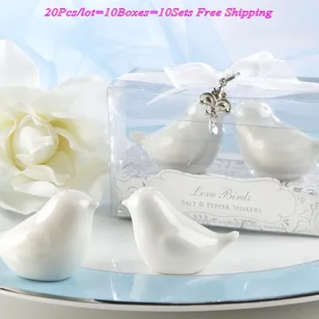 

(20Pcs/lot=10boxes) Wedding souvenirs of Love Birds Salt and Pepper Shakers with Silver charm For Wedding and Party favors