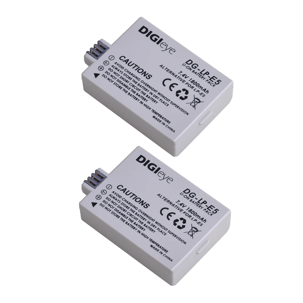 2 uds. De batería LPE5 de LP-E5 de 1800mAh para cámara Canon EOS Rebel XS Rebel T1i Rebel XSi 1000D 500D 450D Kiss X3 Kiss X2 Kiss F