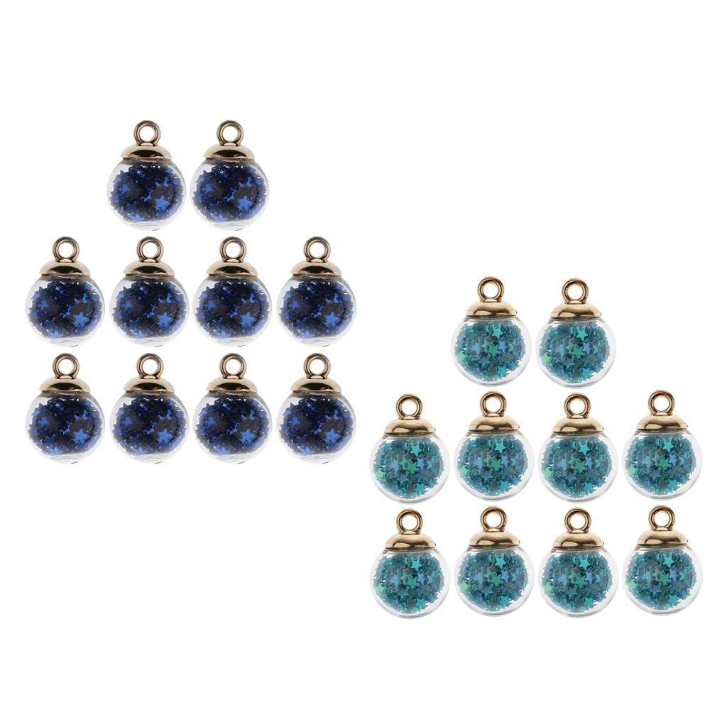 20pcs Best Wish Glass Ball Charms With Star for Necklaces Bracelets Earrings Jewelry Making DIY Crafts Tree Decors Assorted Blue